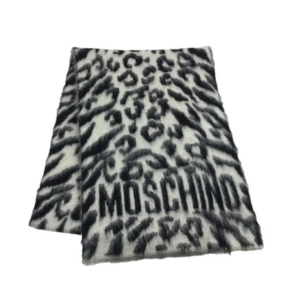 Moschino leopard print mohair/wool blend scarf‎